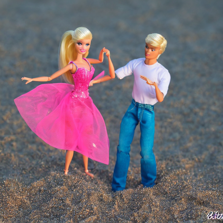 barbie and ken are dancing in the beach